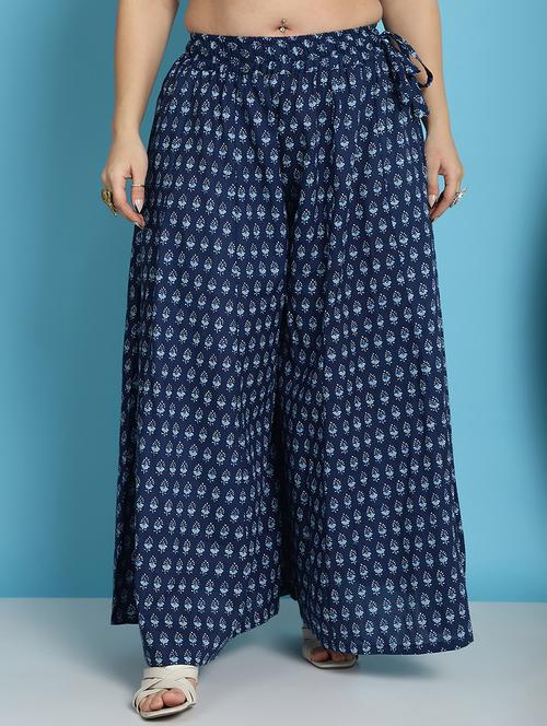 navy blue printed flared palazzo - 21059916 -  Standard Image - 0