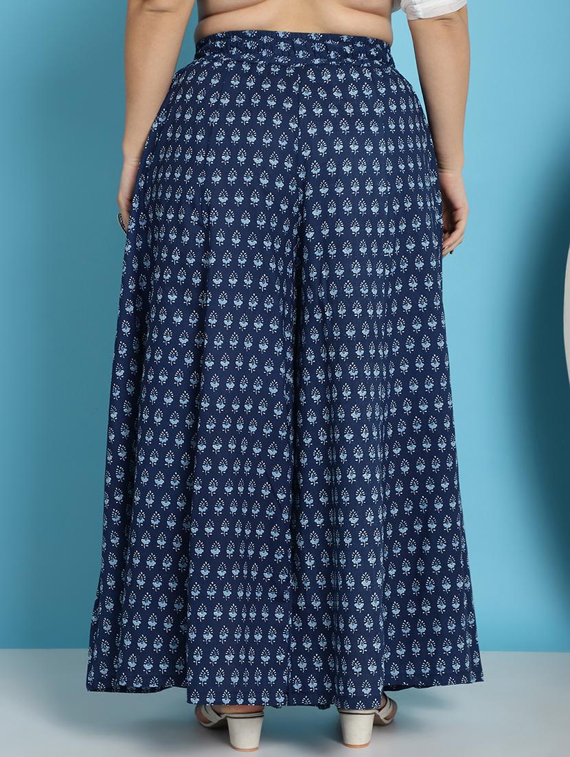 navy blue printed flared palazzo - 21059916 - Standard Image - 3
