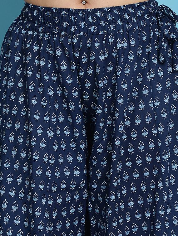 navy blue printed flared palazzo - 21059916 - Standard Image - 5