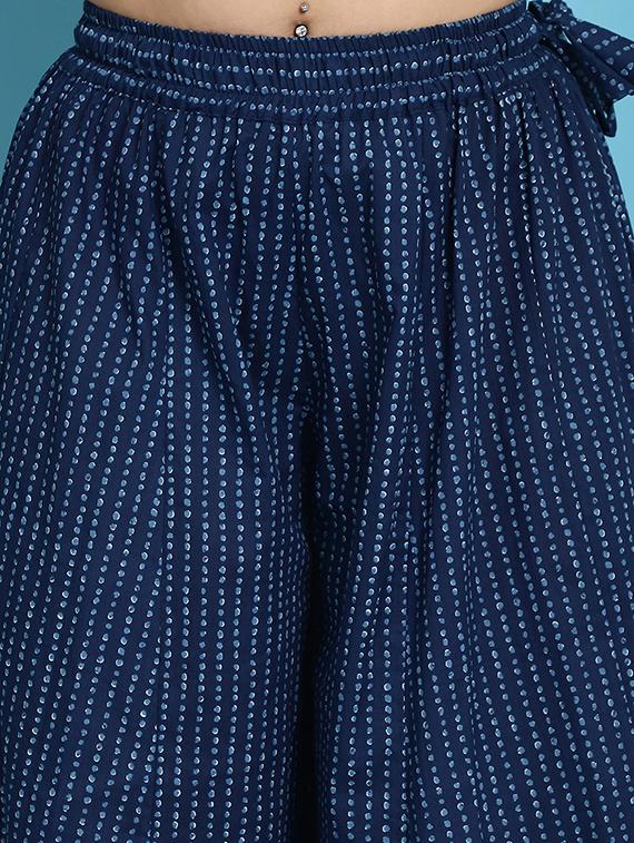 navy blue printed flared palazzo - 21059917 - Standard Image - 5