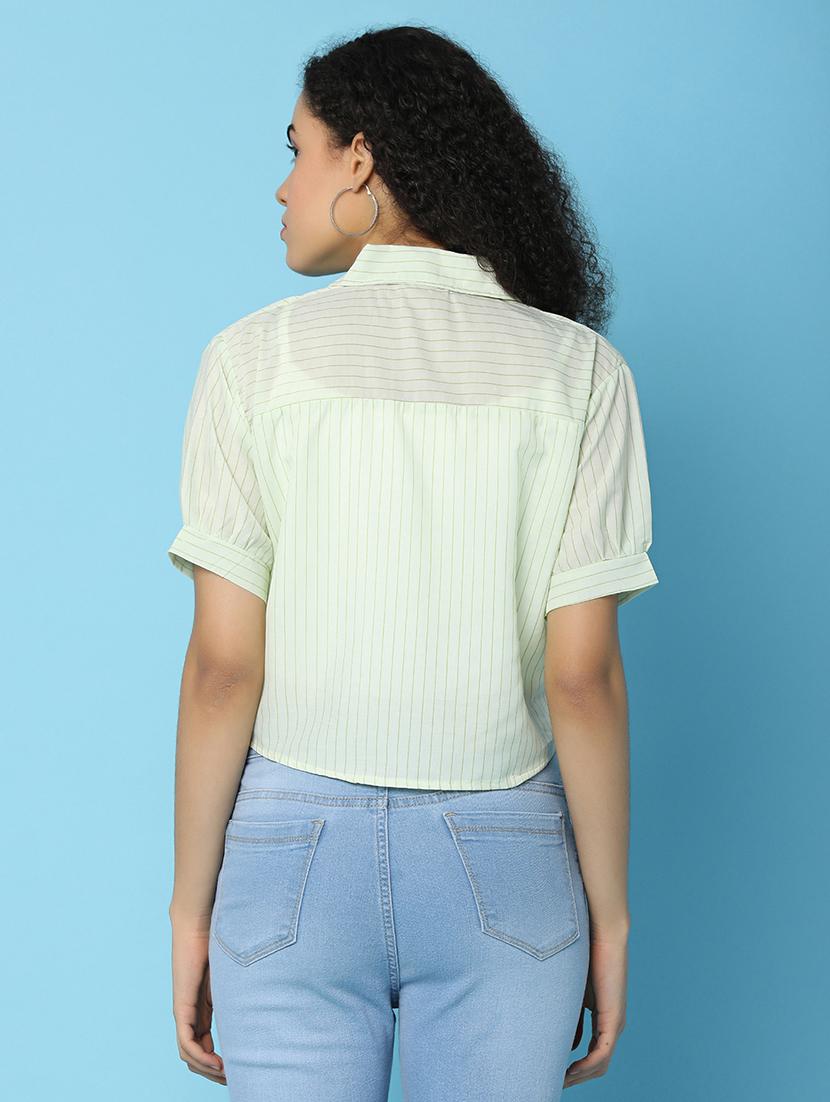 women greeen stripes printed crop top - 21061628 - Standard Image - 3