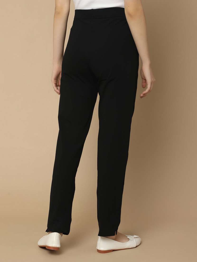 black cotton flat front trouser - 21061649 -  Standard Image - 3