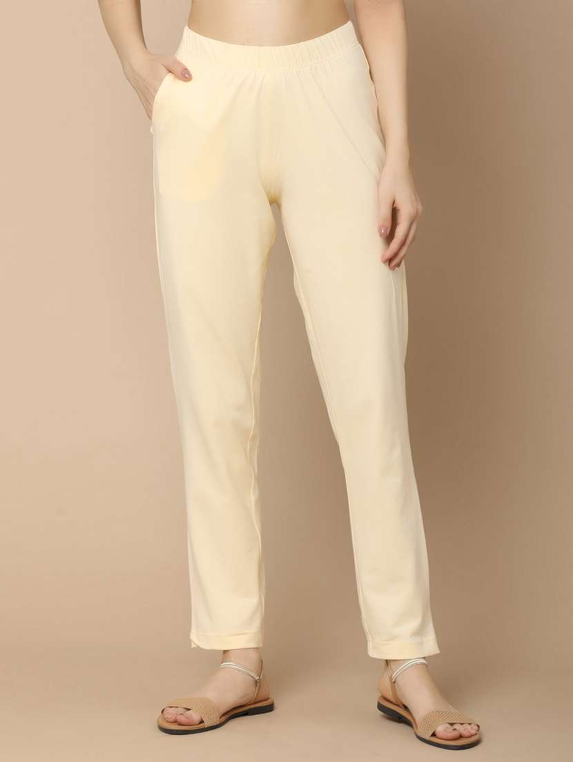 cream cotton flat front trouser