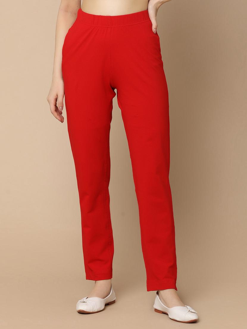 red cotton flat front trouser - 21061654 - Zoom Image - 0