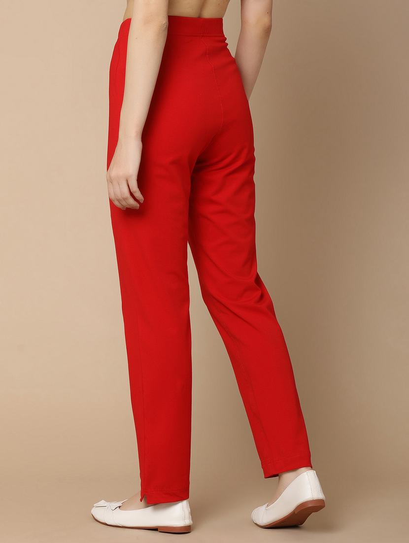 red cotton flat front trouser - 21061654 - Standard Image - 3