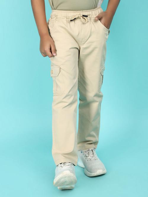 kids mid rise solid cargos trouser - 21061672 -  Standard Image - 0