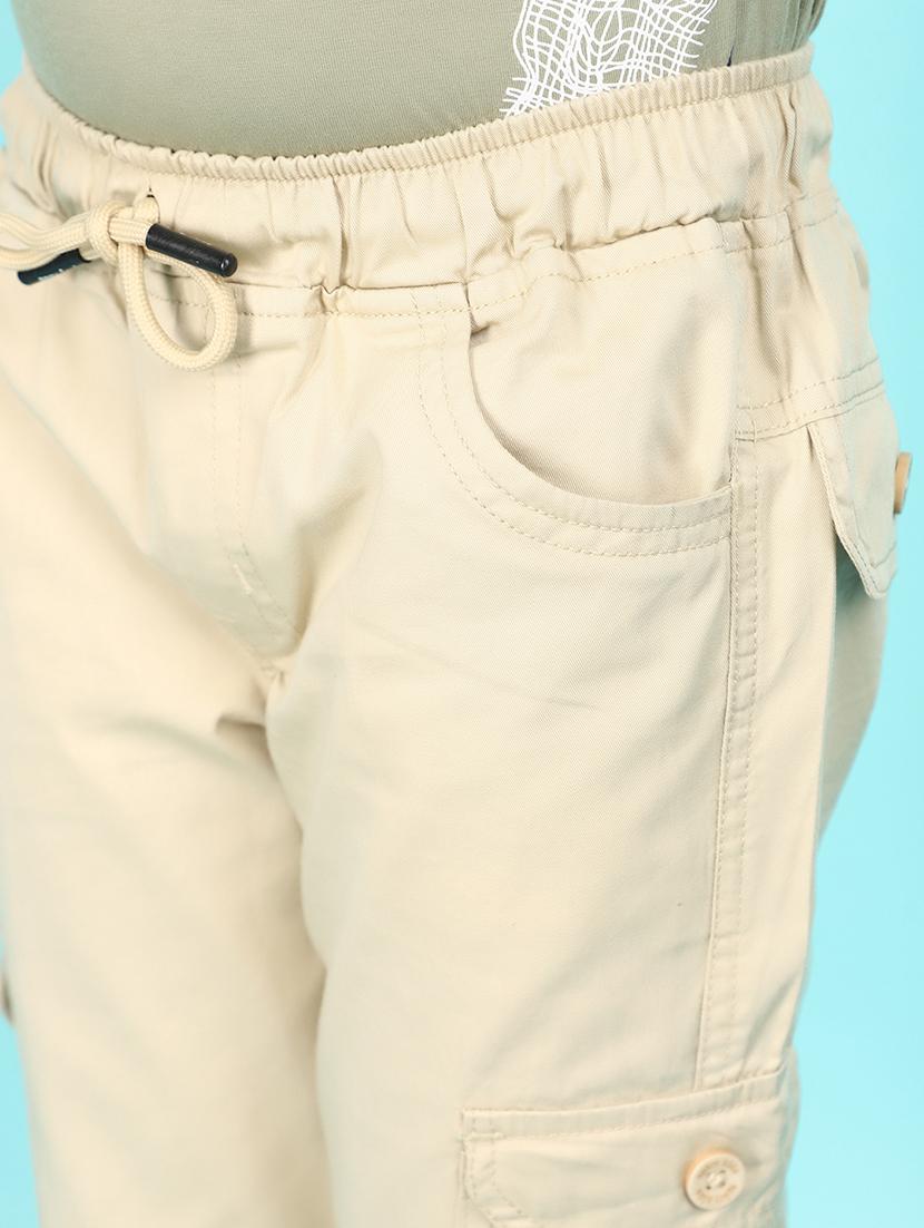 kids mid rise solid cargos trouser - 21061672 - Standard Image - 5
