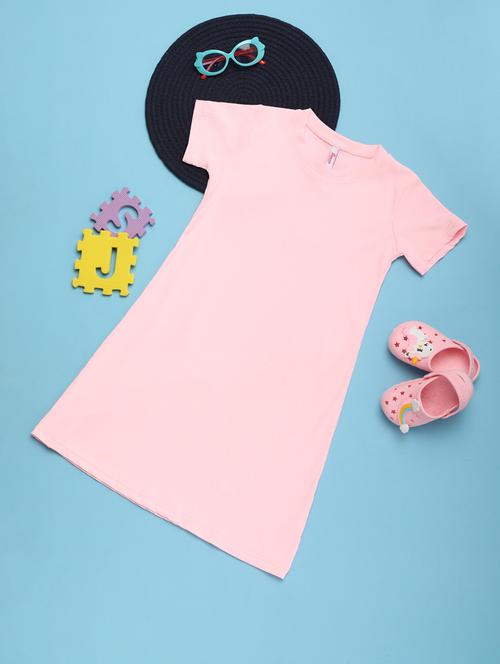 kids solid pink cotton frock - 21061698 -  Standard Image - 0