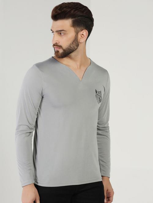grey colored cotton blend plain t-shirt - 21062069 -  Standard Image - 0