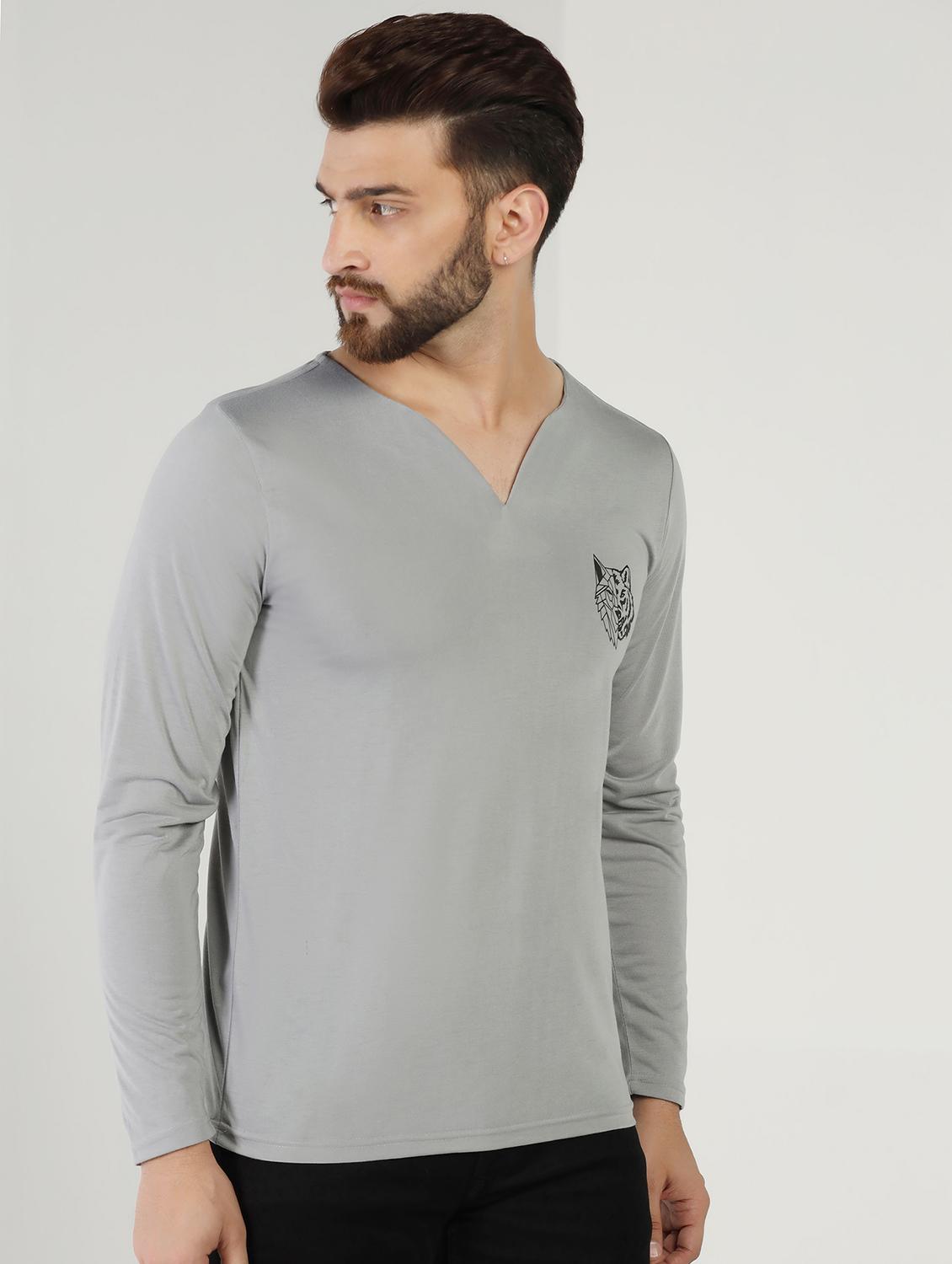 grey colored cotton blend plain t-shirt - 21062069 -  Zoom Image - 0