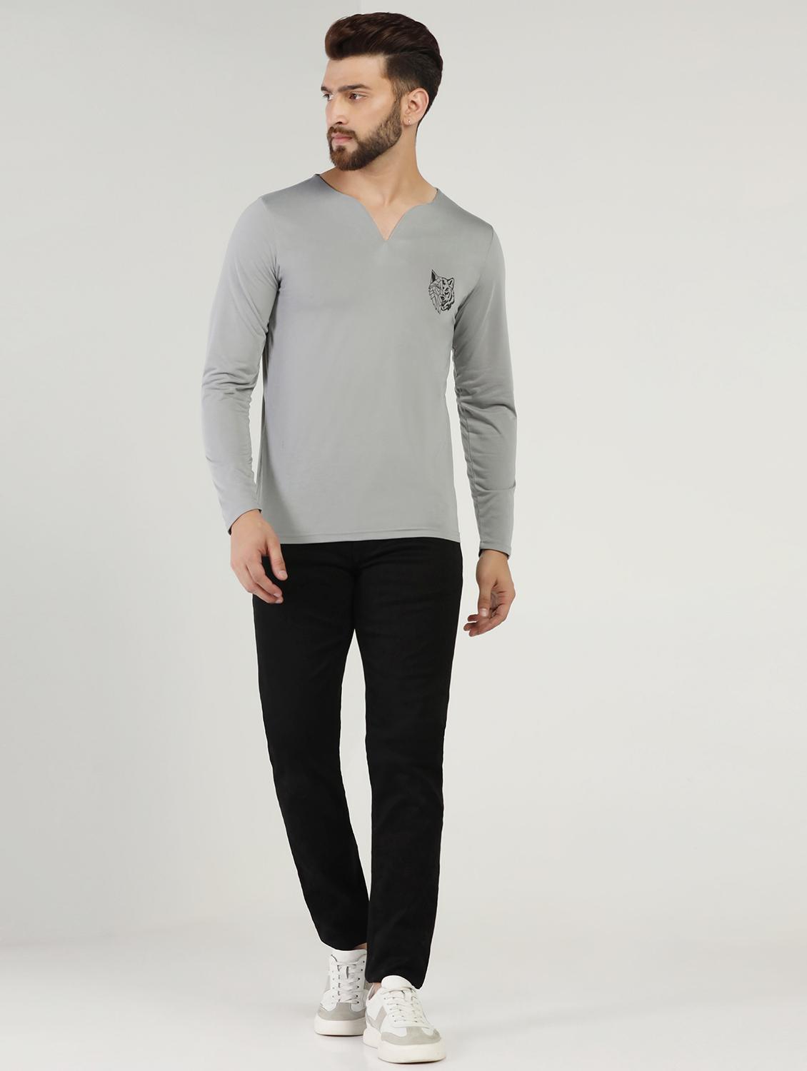 grey colored cotton blend plain t-shirt - 21062069 - Standard Image - 3