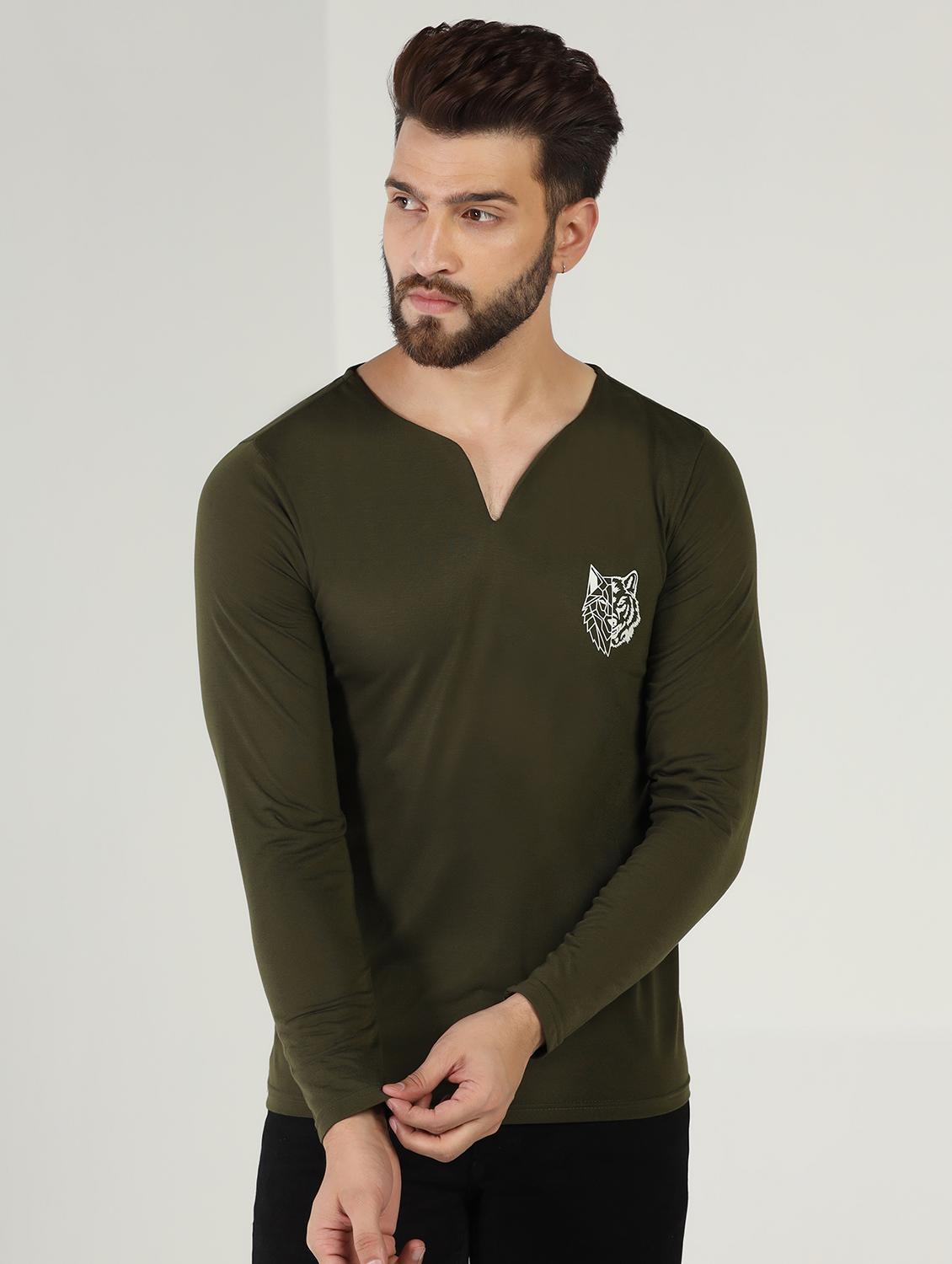 olive cotton blend plain t-shirt - 21062072 - Zoom Image - 0