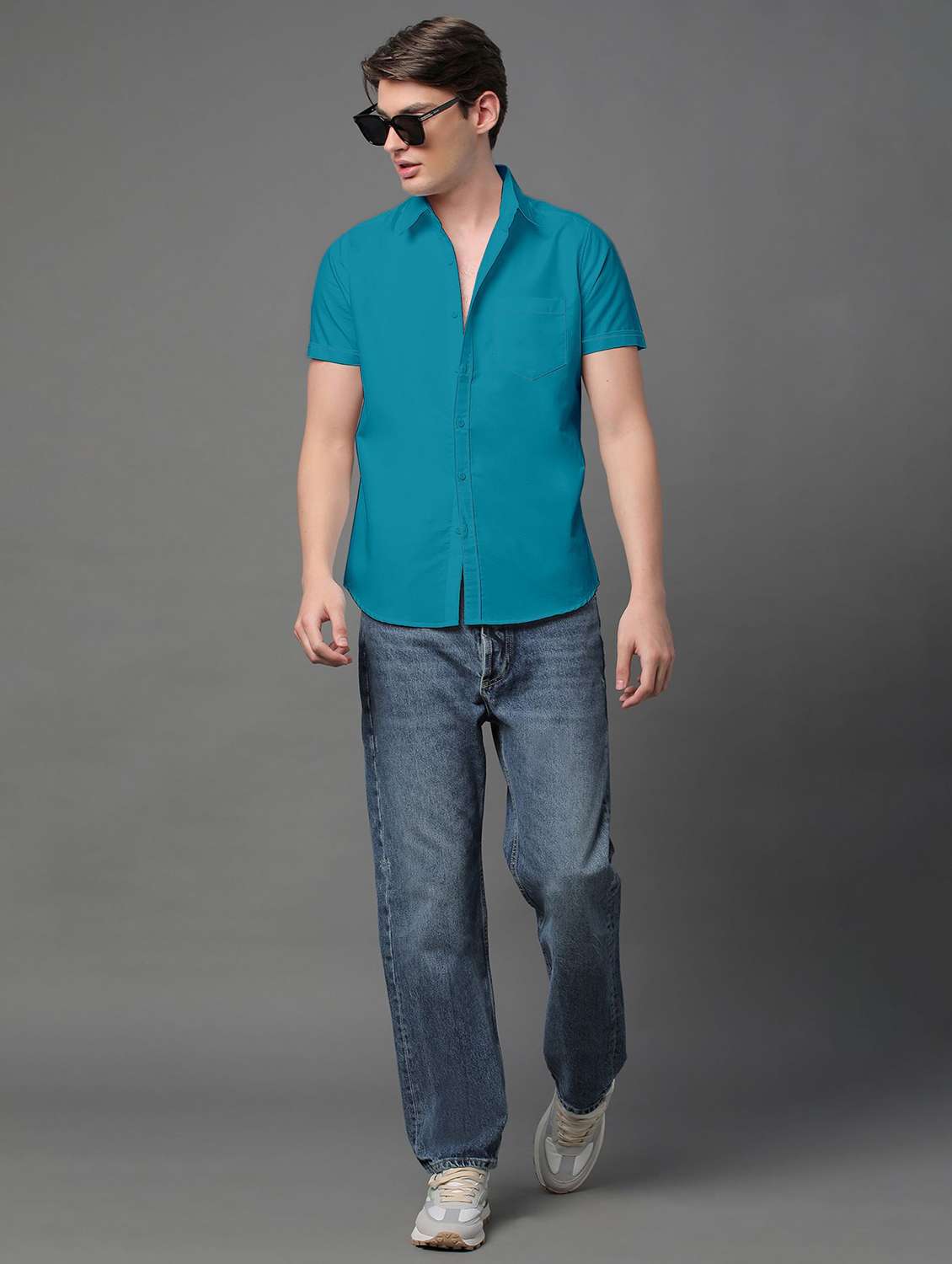 men blue regular fit solid casual shirt - 21064037 -  Standard Image - 3
