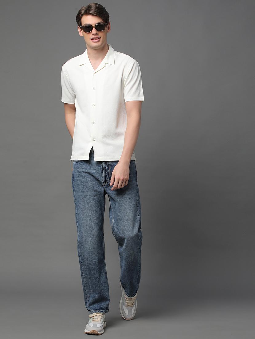 men white regular fit solid cuban neck casual shirt - 21064060 - Standard Image - 3