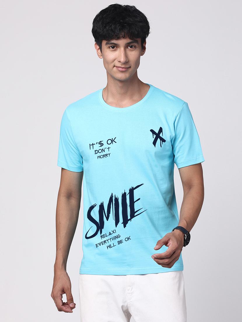 light blue cotton blend plain t-shirt - 21064966 - Zoom Image - 0