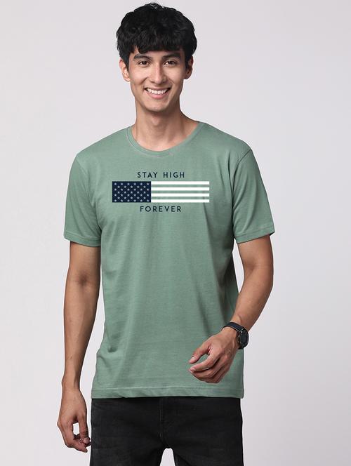 sea green cotton blend front print t-shirt - 21064972 - Standard Image - 0