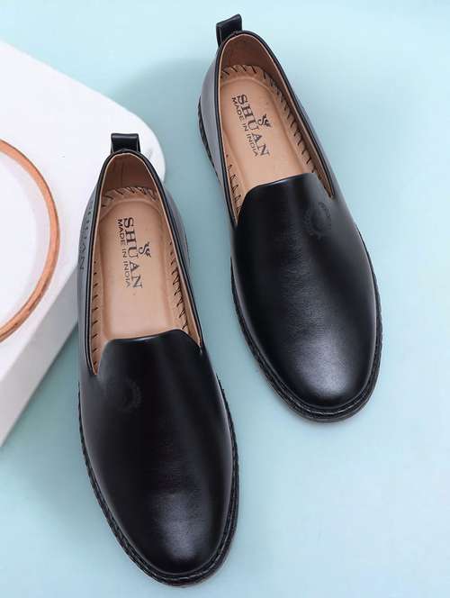 Black Leatherette Slip On Moccasins