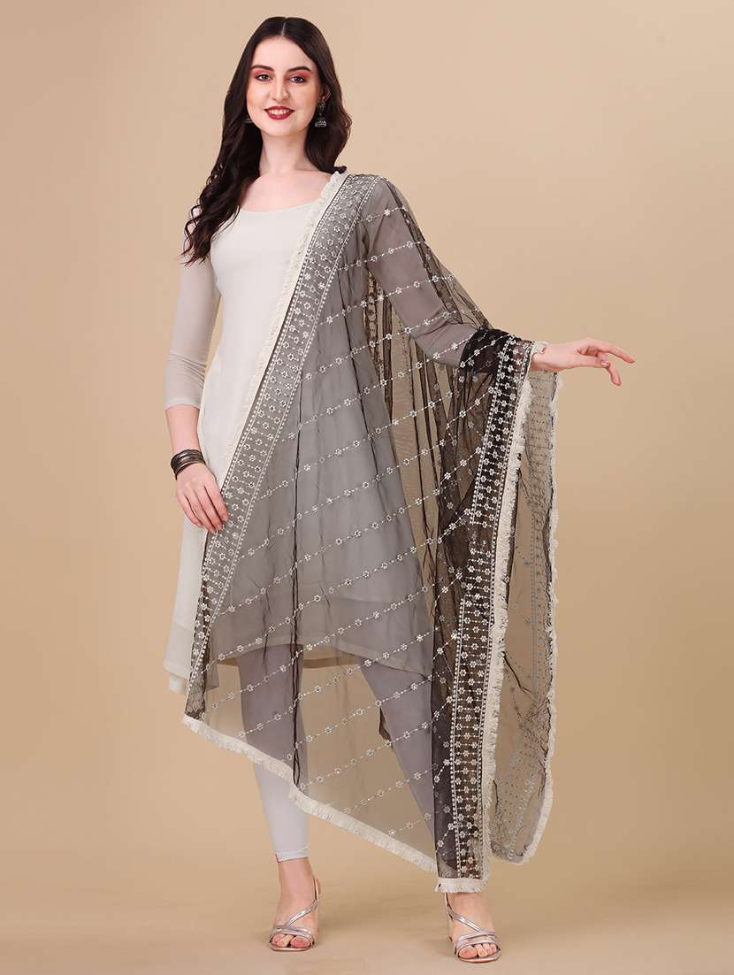 black embroidered dupatta - 21067027 - Zoom Image - 0