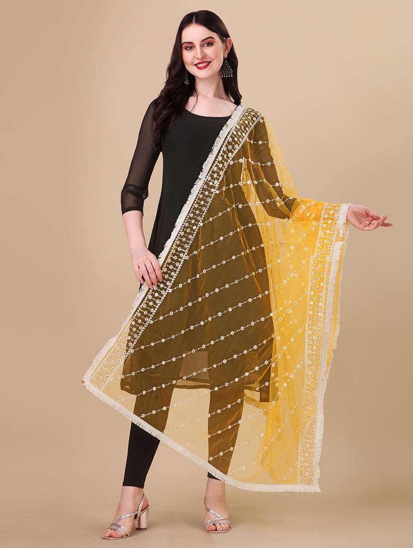 yellow embroidered dupatta - 21067045 - Zoom Image - 0