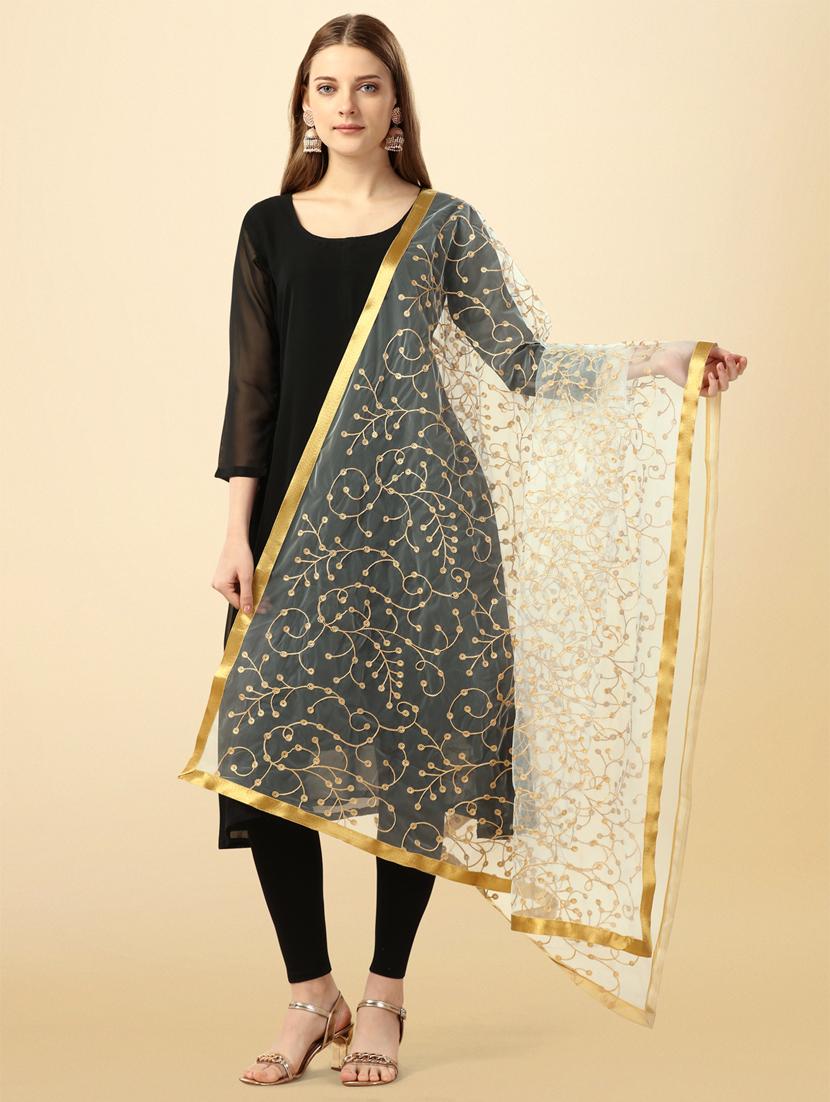 white embroidered dupatta - 21067066 - Zoom Image - 0