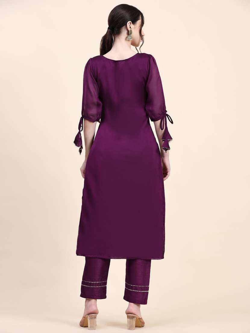 women puff sleeve kurta pant set - 21067142 -  Standard Image - 3