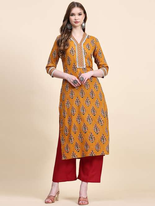 yellow cotton kurta pant set - 21067160 - Standard Image - 0