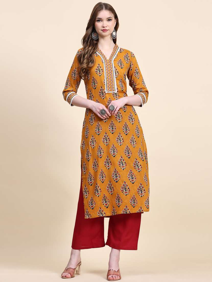 yellow cotton kurta pant set - 21067160 - Zoom Image - 0