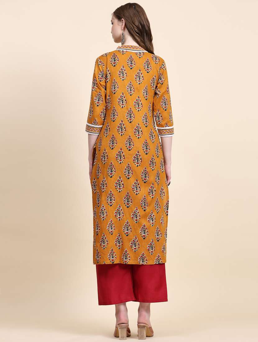 yellow cotton kurta pant set - 21067160 - Standard Image - 3