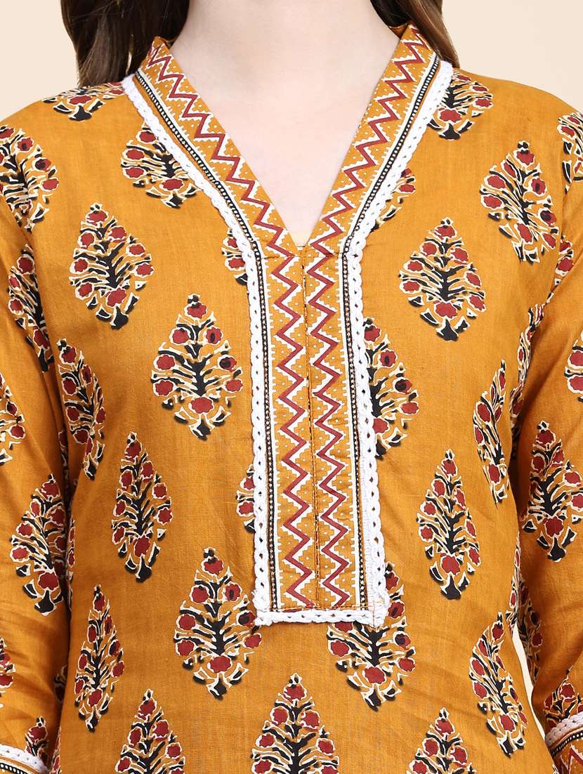 yellow cotton kurta pant set - 21067160 - Standard Image - 5