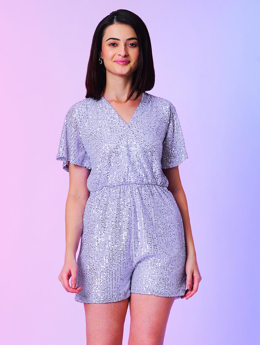 lavender polyester knee length jumpsuit - 21067254 - Zoom Image - 0