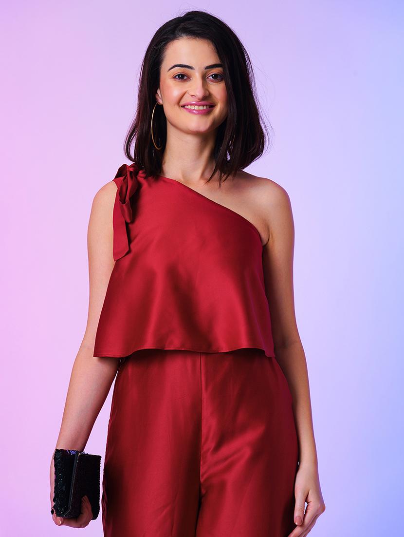 maroon polyester full leg jumpsuit - 21067256 - Standard Image - 3