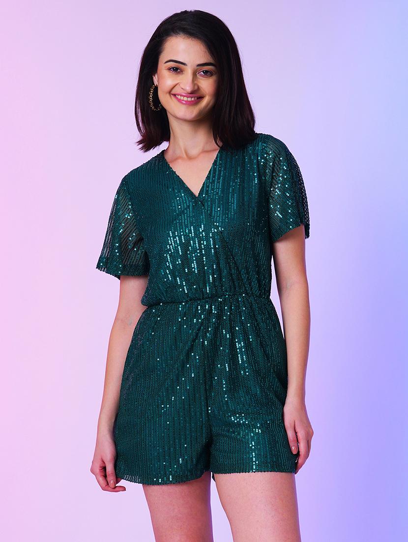 green polyester knee length jumpsuit - 21067258 - Zoom Image - 0