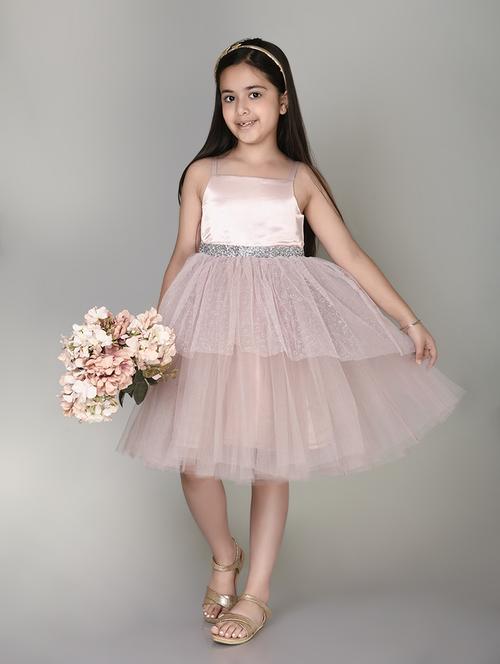 girls pink square neck net frock - 21067382 -  Standard Image - 0