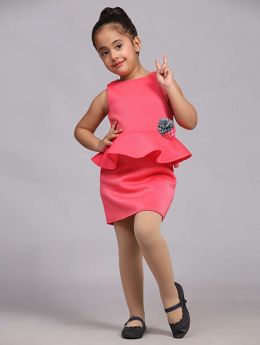 girls round neck solid frock