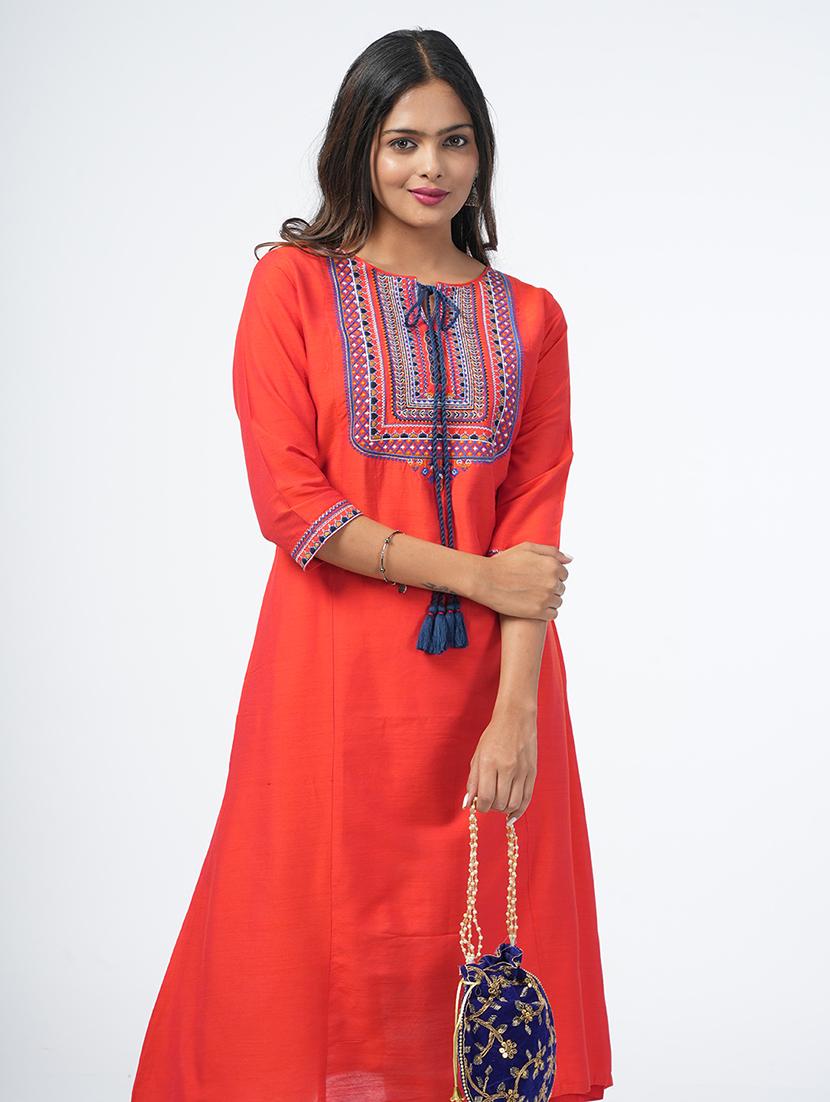 women three quarter sleeve a-line kurta - 21067742 - Standard Image - 3