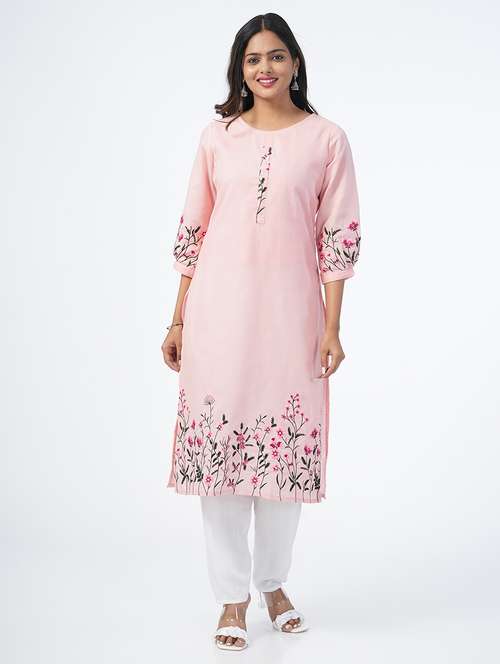 women three quarter sleeve straight kurta - 21067744 -  Standard Image - 0