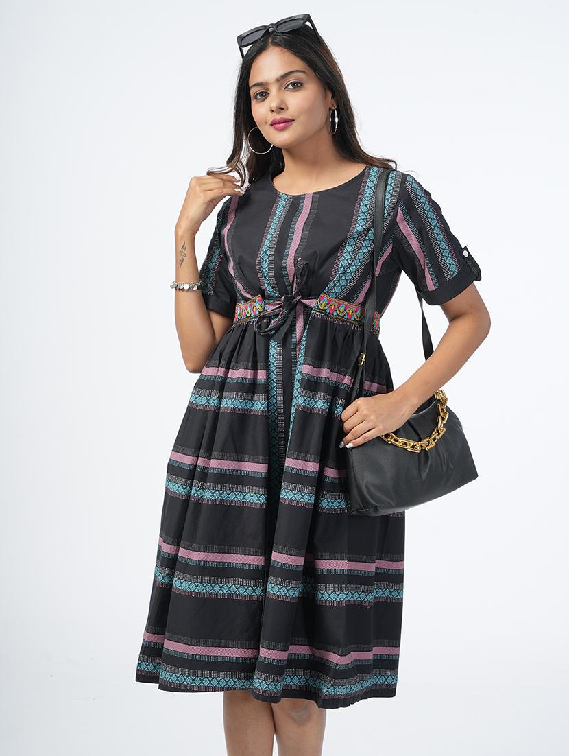 black self design fit & flare ethnic dress - 21067745 - Standard Image - 3
