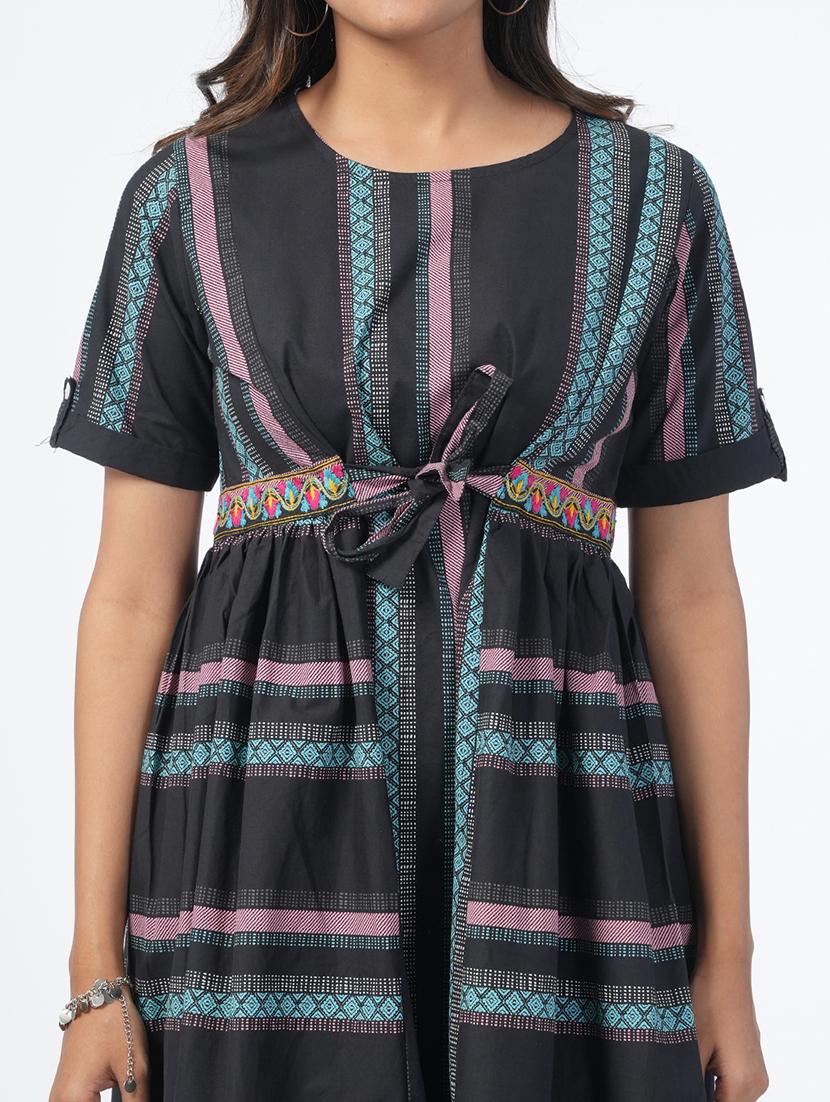 black self design fit & flare ethnic dress - 21067745 - Standard Image - 5
