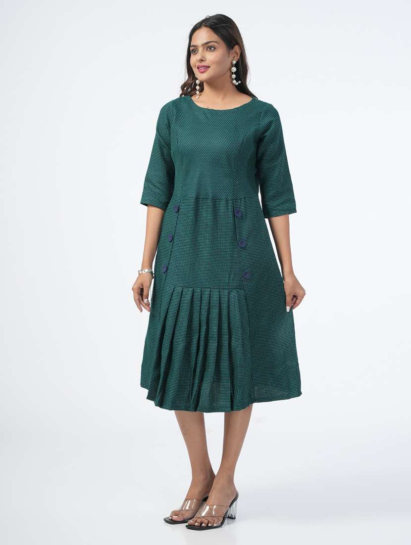 teal self design a-line ethnic dress - 21067746 -  Zoom Image - 0