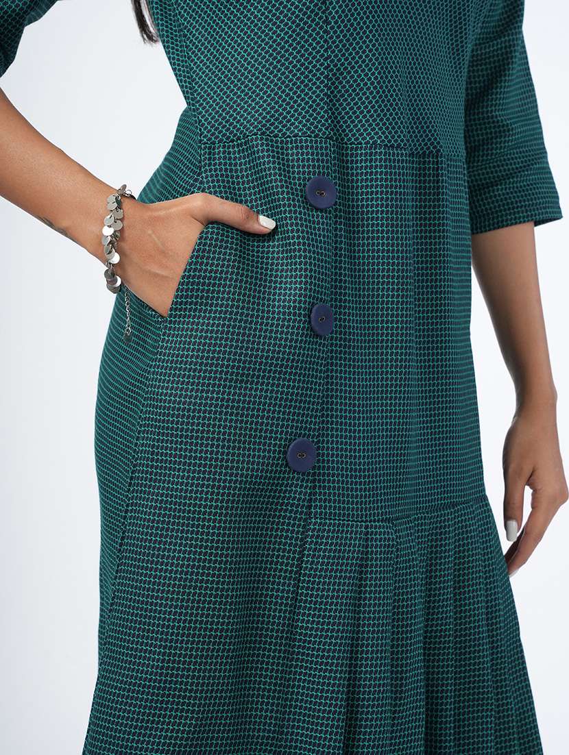 teal self design a-line ethnic dress - 21067746 -  Standard Image - 5