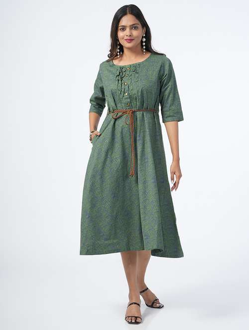 green printed a-line ethnic dress - 21067749 -  Standard Image - 0