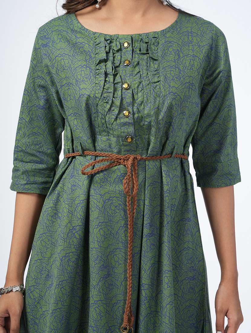 green printed a-line ethnic dress - 21067749 -  Standard Image - 5