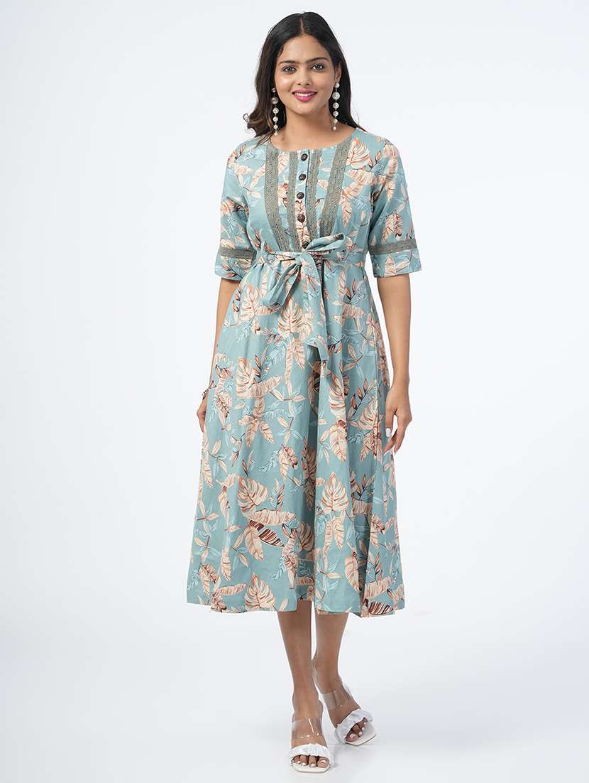 women tropical printed a-line ethnic dress