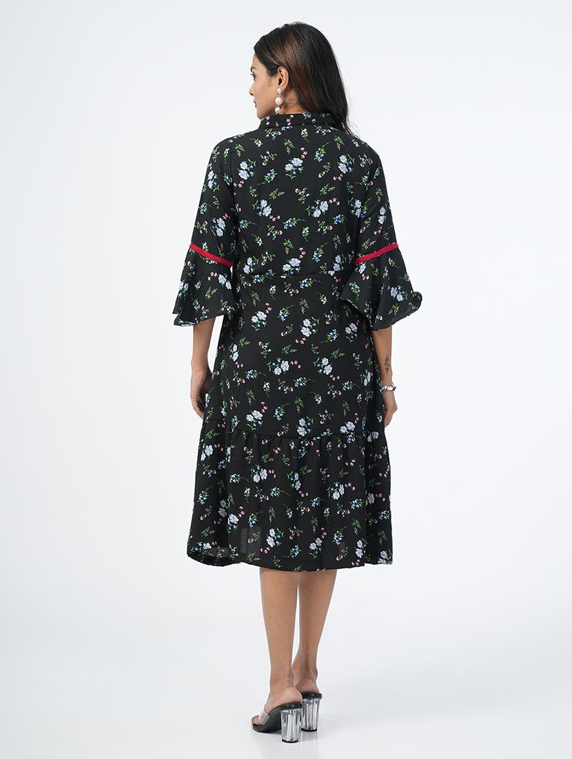 black floral printed a-line dress - 21067751 - Standard Image - 3