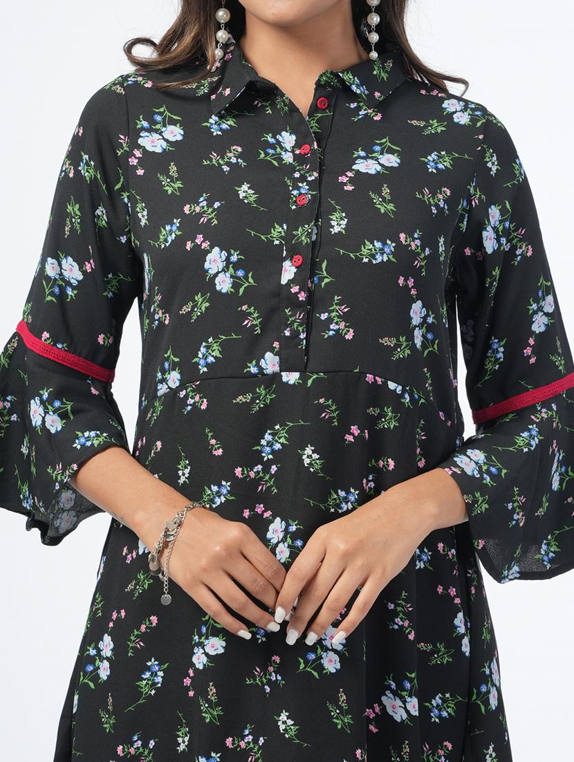 black floral printed a-line dress - 21067751 - Standard Image - 5