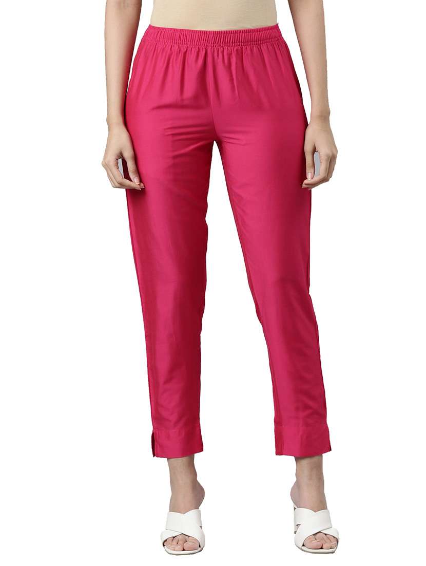 women solid mid rise ankle length tapered pant