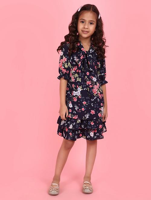 girls navy blue florals printed frocks - 21067769 -  Standard Image - 0
