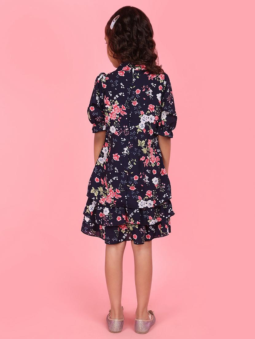 girls navy blue florals printed frocks - 21067769 - Standard Image - 3