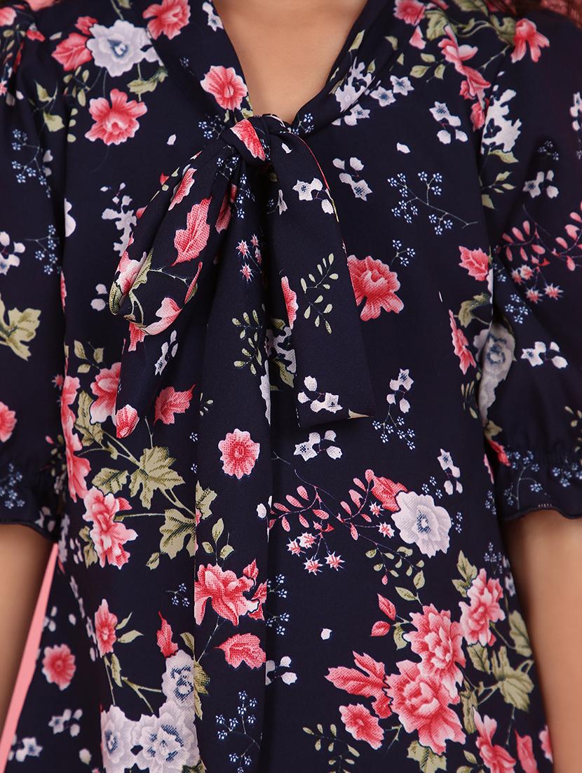 girls navy blue florals printed frocks - 21067769 - Standard Image - 5