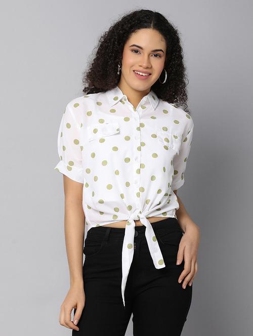 women white polka dots printed crop top - 21067781 - Standard Image - 0